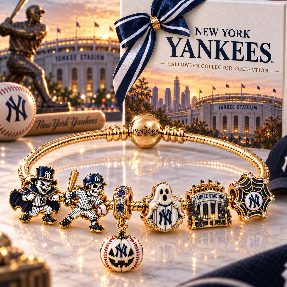 NYY Gold Charm Bracelet Set NHVH