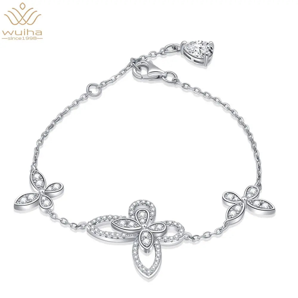 Wuiha Luxury 925 Sterling Silver Created Moissanite Gemstone Bangle Charm Wedding Butterfly Bracelets Fine Jewelry Wholesale