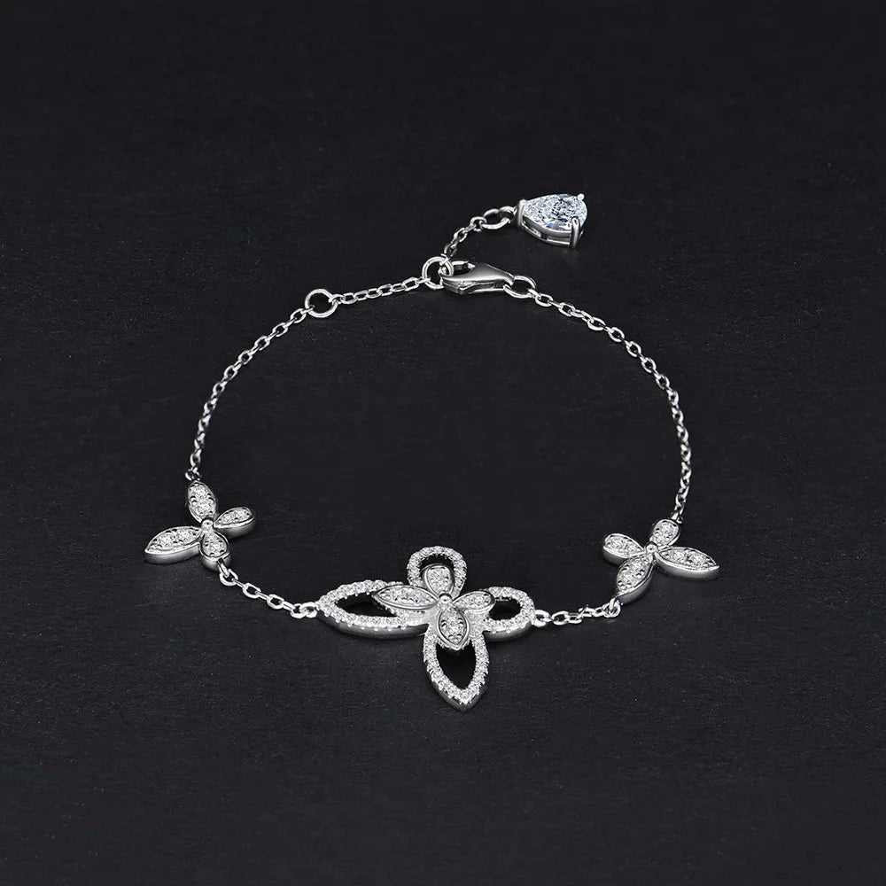 Wuiha Luxury 925 Sterling Silver Created Moissanite Gemstone Bangle Charm Wedding Butterfly Bracelets Fine Jewelry Wholesale