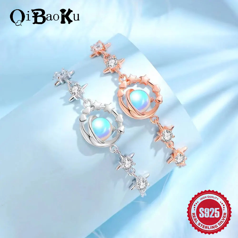 QIBAOKU Retro S925 Sterling Silver Bracelet  Simple Luxury Brand Jewelry Designer Exquisite Valentine's Day Gift