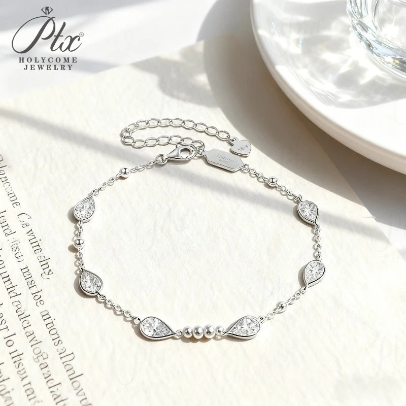 Women’s Moissanite Pear Shaped Teardrop Bracelet Fine Beaded Chain Stylish Daily Jewelry Bright Spark Modern Minimalist Piece