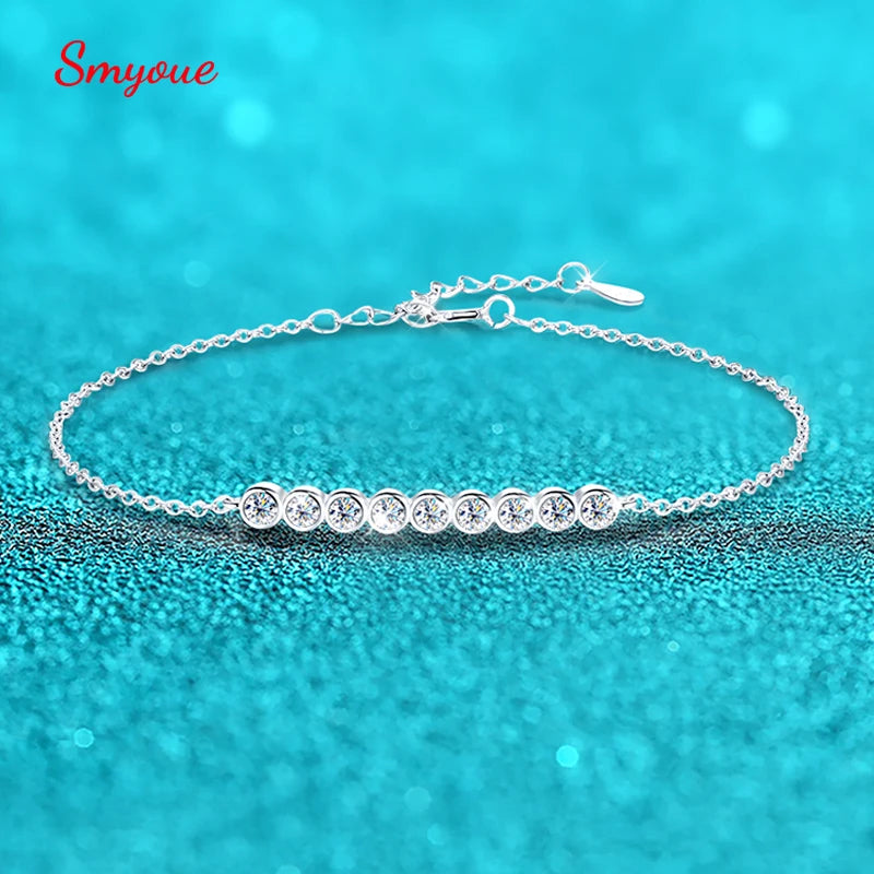 Smyoue 2.5mm Full Moissanite Bubble Bracelets for Women Adjustable Chain 18k Plated Wedding Classic 925 Sterling Silver Jewelry