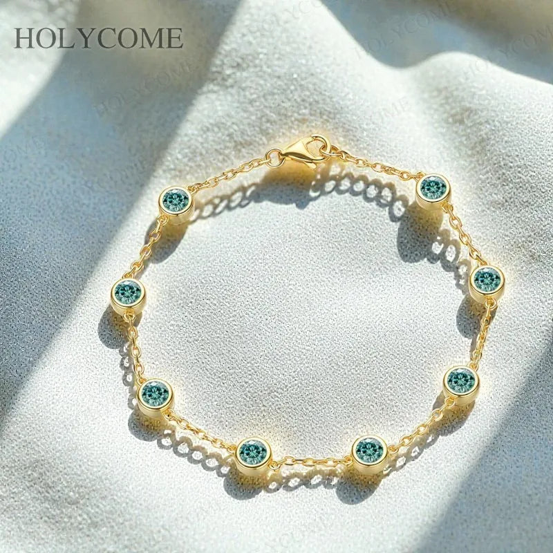 Custom Bracelet Moissanite Stone Round 4mm 8pcs Vivid Blue Green Black Minimalist Jewelry for Daily Wear Christmas Special Gifts