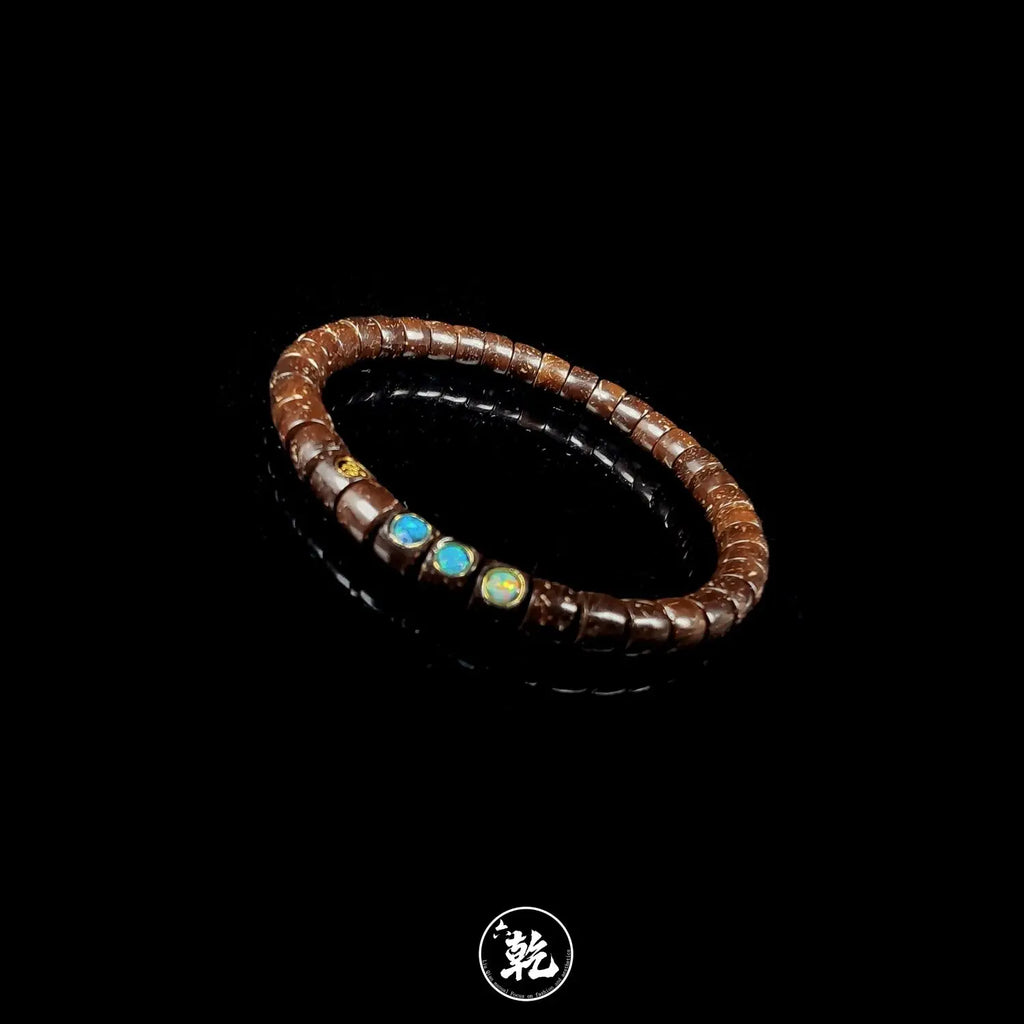 Antique Original Ecological Dry Grinding Coconut Pedicle Tablet Beads 6*5mm Inlaid Luck Bracelet with Brown Lines and Brown Eyes