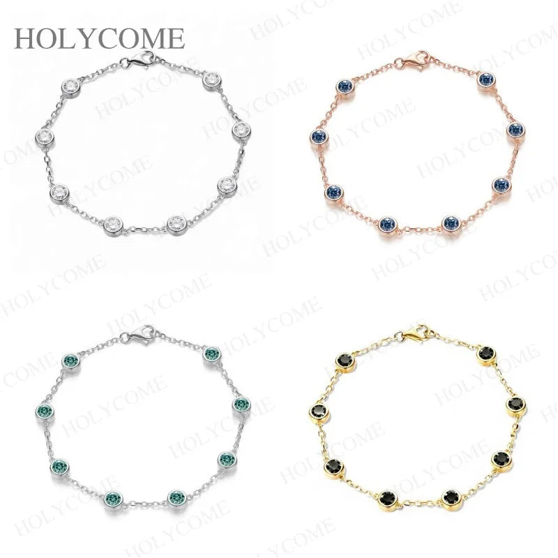 Custom Bracelet Moissanite Stone Round 4mm 8pcs Vivid Blue Green Black Minimalist Jewelry for Daily Wear Christmas Special Gifts
