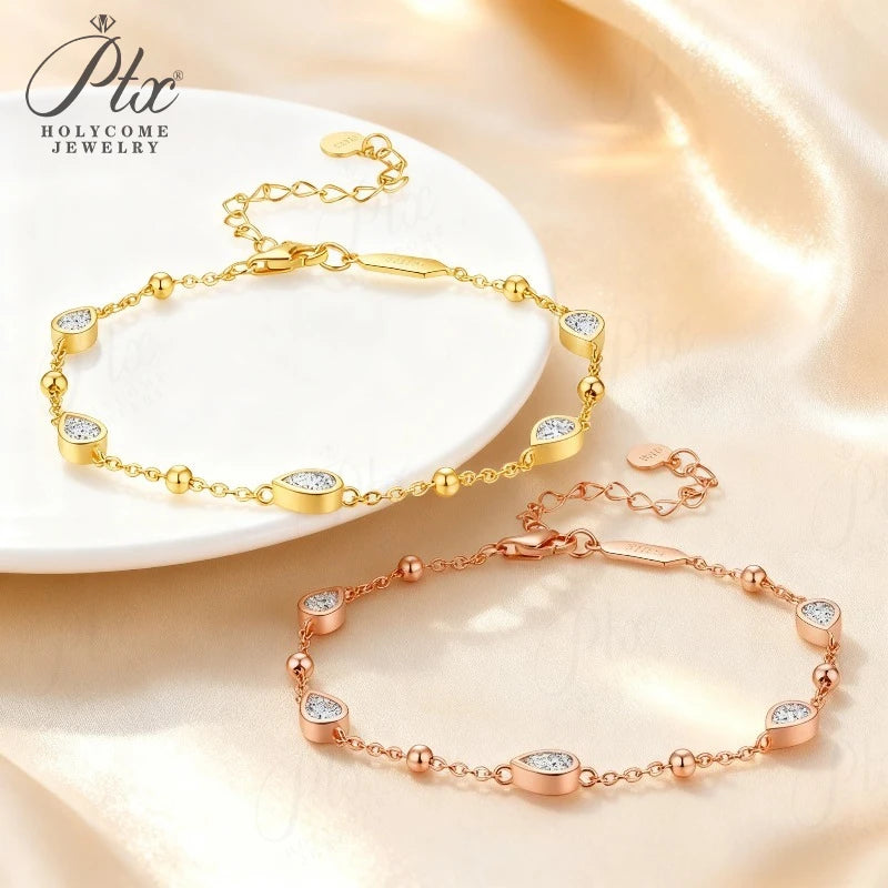 Women’s Moissanite Pear Shaped Teardrop Bracelet Fine Beaded Chain Stylish Daily Jewelry Bright Spark Modern Minimalist Piece